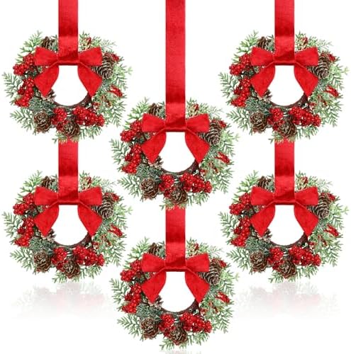 Dingion 6 Pcs 6" Norfolk Christmas Mini Cabinet Wreaths for Kitchen by Dingion