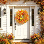 Fall Wreath for Front Door, 24 Inch Autumn Wreath with Berries,Lemon Leaves, Oak Leaves, and Maple Leaves Fall Decorations for Home, Artificial Flowers Harvest and Thanksgiving Indoor & Outdoor - Image 6