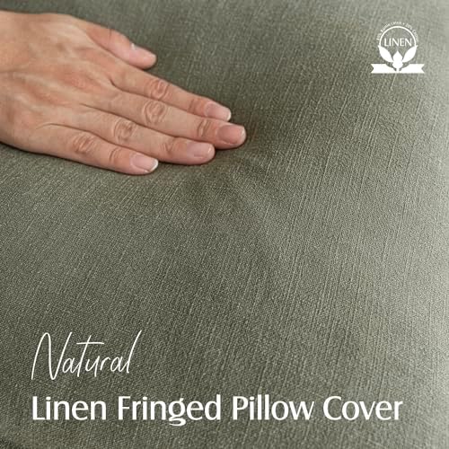 Foindtower Decorative Linen Fringe Throw Pillow Covers 24×24 Olive Green - Image 2