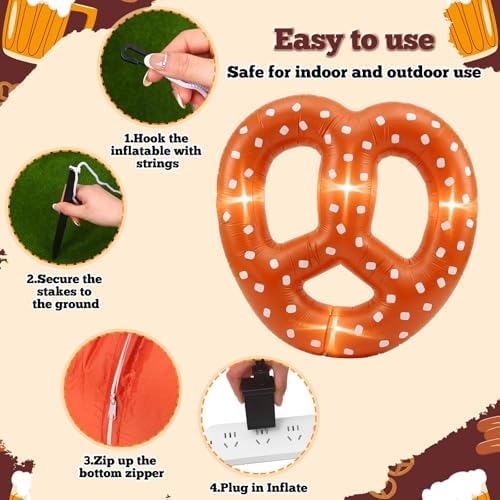 5.5FT Inflatable Pretzel Decoration LED Lighted Oktoberfest Beer Party Prop - Image 3