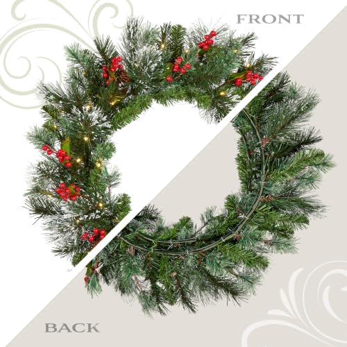 National Tree Company 24in Pre-Lit Wintry Pine Artificial Christmas Wreath - Image 4