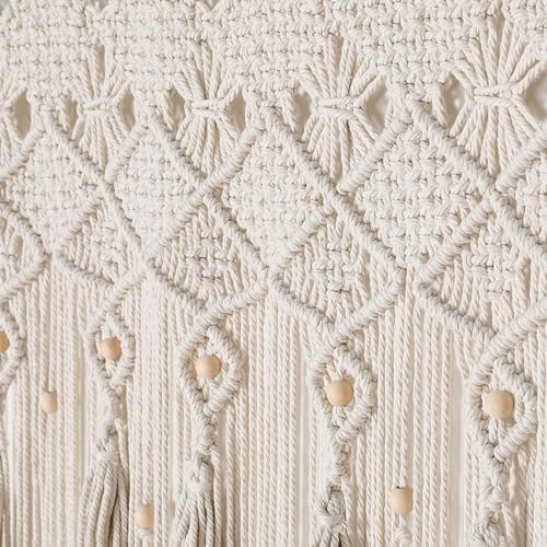 BECHAEO Boho Macrame Beaded Curtain with Tassels, White 2 Panels 35" x 79" - Image 5