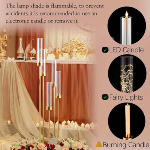 20PCS Gold Floor Candelabra,5 Arm Candle Holders with Acrylic Lampshade - Image 4