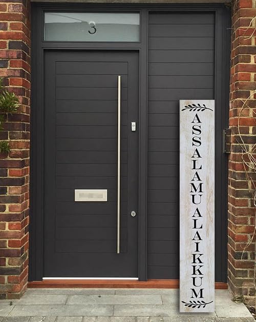 Assalamu Alaikkum Porch Sign Salaam Outdoor Welcome Sign for Front Porch Standing Eid Signs Muslim Jewish Rustic Farmhouse Leaner Tall Vertical Wooden Plaque 48"X8" Large - Image 4