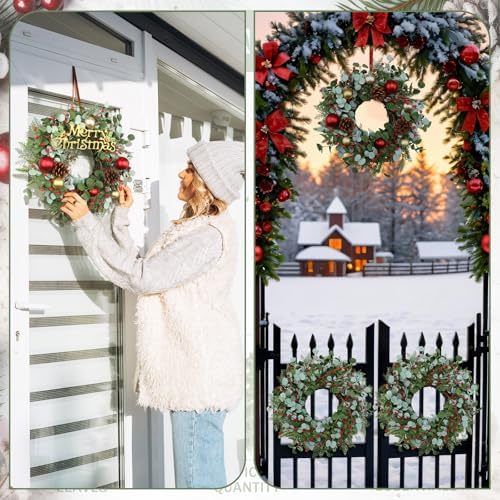 Zeyune 4 Pcs 14" Christmas DIY Green Wreath Artificial Wreath, Chic Style - Image 5