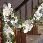 Vofuly Pre-lit 6 feet Winter White Silver Christmas Garland Decor 20 LED Lights,Garland with Balls and Ribbon Bow,Xmas Decoration on Mantle Fireplace Front Door Indoor Outdoor,Battery Operated - Image 5