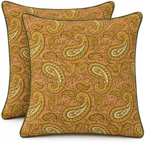 Ridhi Romantic Reverie Block Print Cotton Pillow Cover 24x24 Inch Set of 2 by Ridhi