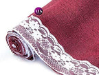 VDS Pack of 15, Burlap Table Runner with White Lace Edge, 100% Natural Jute Rustic Hessian Table Cloth Centerpiece for Wedding Birthday Party Banquet Table Decoration (Size 12X108 Inch)(Maroon) - Image 5