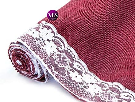 VDS Pack of 15, Burlap Table Runner with White Lace Edge, 100% Natural Jute Rustic Hessian Table Cloth Centerpiece for Wedding Birthday Party Banquet Table Decoration (Size 12X108 Inch)(Maroon) - Image 5