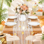 Fanqisi Beige Pearl Table Runner Floral Tulle Gauze Runner 10FT 8 Pack - Image 7