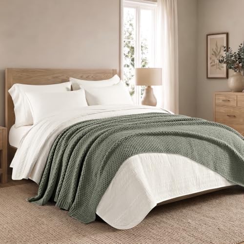 EVERGRACEHOME Chunky Chenille Knit Throw Blanket, 108x92, Dried Thyme Green - Image 5