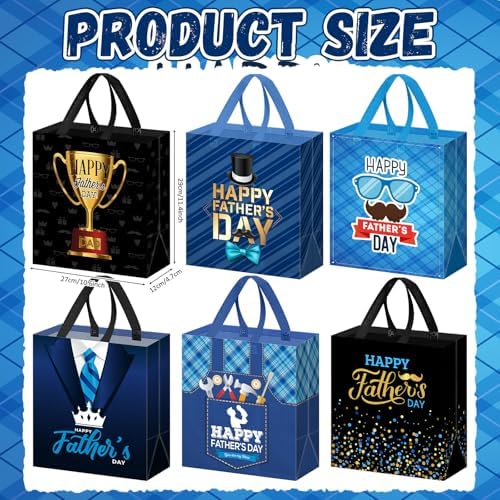 Wesnoy 48 Pcs Happy Father's Day Tote Gift Bags Bulk with Handles Plaid Non Woven Dad Candy Bags Reusable for Gift Wrapping Happy Men Father's Day Goody Shopping Party Favor, 11.4 x 10.6 x 4.7 Inch - Image 2