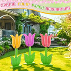 3 Pcs Large Spring Porch Decorations Wooden Tulip Yard Signs Outdoor Spring Decorations Tulip Flower Block Sign for Holiday Front Home Door Outdoor, 15.75 Inch - Image 2