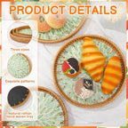 3 Pack Round Rattan Tray with Mother of Pearl Inlay - Image 3