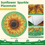 15" Sunflower Rhinestones Placemats Set of 4, Round,Green Yellow - Image 4