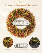 DDHS 24" Fall Wreath for Front Door，Artificial Boxwood Autumn Wreath - Image 3