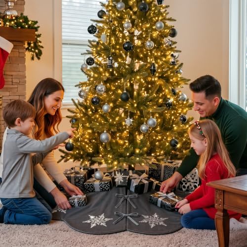 Hollowfly Gray Velvet Christmas Tree Skirt with Sequin Snowflake 48'' - Image 5