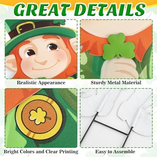 St. Patrick's Day Yard Signs Leprechaun Garden Stakes, 41.3" H Metal St. Patrick's Day Decorations Outdoor, Decorative Irish St. Patrick's Day Garden Sign for Home Party Yard Lawn Patio Porch Decor - Image 3