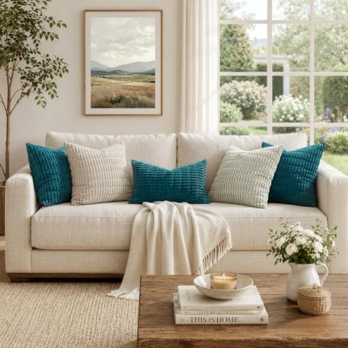 MIULEE Euro Sham Corduroy Decorative Throw Pillow Covers 24x24 Teal - Image 5