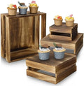 Sieral 4 Pcs Wood Cupcake Stand Dessert Display Risers,Rustic Dark Brown by Sieral