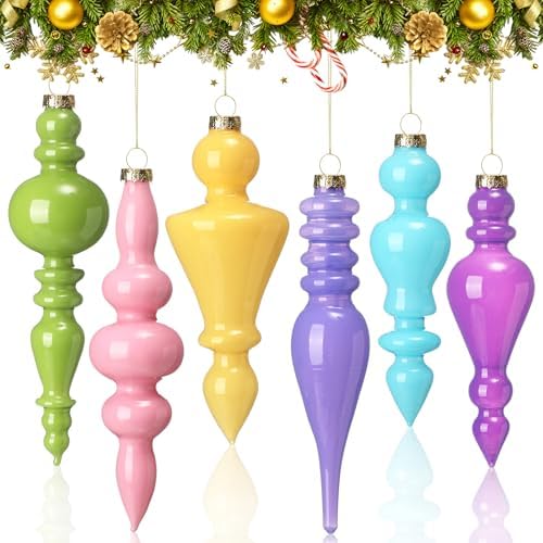 Soaoo 6 Pcs 6.3 in Macaron Color Mercury Glass Finial Christmas Ornaments by Soaoo