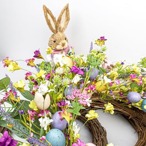 LLZLL 22 inch Easter Wreaths for Front Door Artificial Easter Wreath with 5 Colors Egg for Spring Holiday Indoor Outdoor Porch Wall Window Decor - Image 4