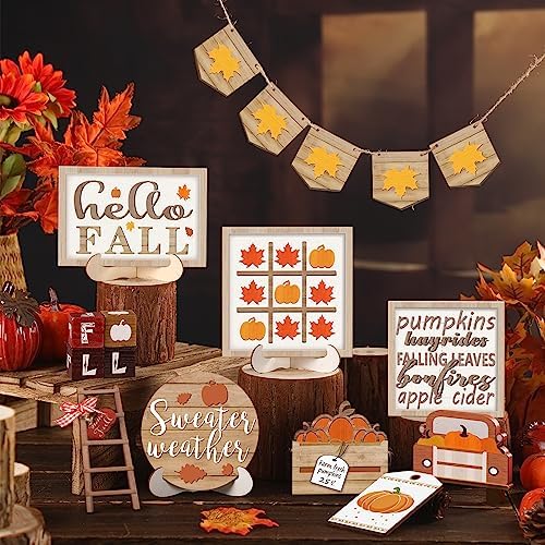14 Pcs Halloween Tiered Tray Decor Set, Gnome Wood Table Signs (Maple) - Image 4