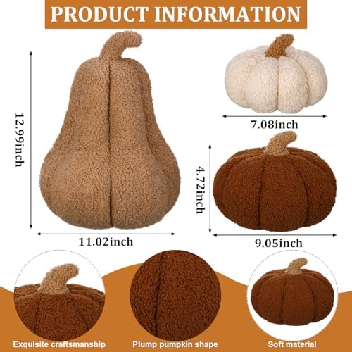 Beeveer 3 Pcs Fall Thanksgiving Pumpkin Pillows,Rust & Cream - Image 3