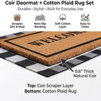 Homydecor Buffalo Plaid Rug and Coir Welcome Doormat Set for Front Porch - Image 4