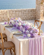 36inch Aisle Flower Garland with Chiffon Sheer Drape, Artificial Flowers Purple & White Rose with Hydrangea, Floral Runner for Wedding Arch, Backdrop, Reception Table Decor, Ceremony Pathway - Image 2
