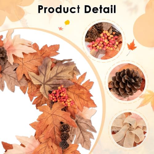 Fall 6FT Garland Wreaths 24", 4 Pack, Artificial Autumn Berry - Image 4