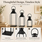 20" 15.7" 12" Lanterns Decorative Indoor Outdoor, Black Metal Set of 3 - Image 4
