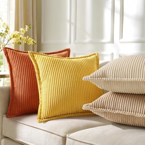 decorUhome Fall Corduroy Light Brown Throw Pillow Covers 26x26 Set of 2 - Image 4