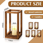 Sabary 5 Sets/ 10 Pcs Wooden Lantern Centerpieces with Candles, Caramel - Image 3