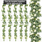 5Pcs 6Ft Artificial Eucalyptus Garland with White Roses Home Decoration - Image 5