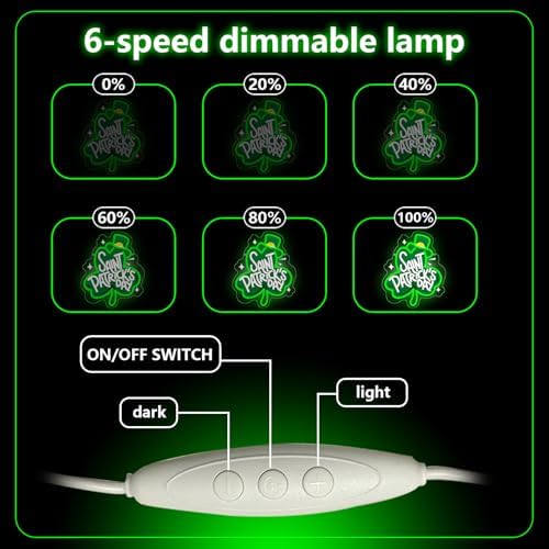 St Patrick's Day Neon Sign, Lucky Clover Happy St Patrick's Day Led Neon Light Signs for Wall Decor Party Favor Green Lucky Leaf Sign for Arbor Day Store Decorations Gift Dimmable USB Powered - Image 4