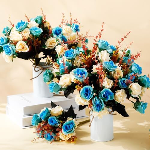 Hotop 12 Pcs Artificial Flowers Centerpiece for Tables 13 in, Light Blue - Image 6