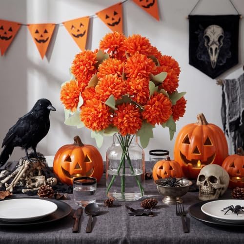 Tigeen 12 Pcs Day of the Dead Marigold Flowers, Orange - Image 4