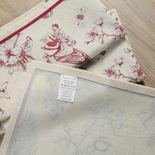 FINGERCRAFT Cloth Napkins Set of 12 Cotton Linen, 20x20 Inch, Toile Red - Image 3