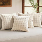 MIULEE Pack of 4 Cream White Corduroy Decorative Throw Pillow Covers 20x20 Inch Soft Boho Striped Pillow Covers Modern Farmhouse Home Decor for Sofa Living Room Couch Bed by MIULEE