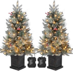 3FT Prelit Snow Flocked Christmas Tree with Prelit Premium 70 LED 8 Mode Battery Powered Mini Small Xmas Tree for Christmas Decoration Gift,Home,Office,Outdoor,Indoor with Classic Black Base-2PCS by GaoMon