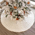 48 inch Christmas Tree Skirt: Chunky Knit Tree Skirt for 7.5ft Tree, Crochet Cream White Tree Skirt, Vintage Tree Skirts, Rustic Farmhouse Christmas Decorations - Image 3