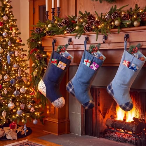 3 Pcs Denim Christmas Stockings Western Xmas Hanging Socks - Image 4