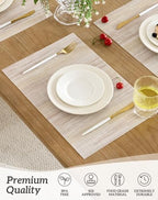 Leetaltree Lightsteel Beige with Yellow Placemats Set of 12 - Heat Resistant Non-Slip Place mats for Dining Table, Washable Durable PVC Vinyl Woven Table Mats (Lightsteel Beige with Yellow, 12) - Image 2