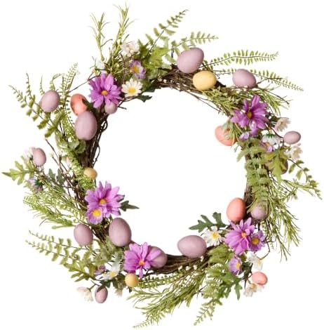 National Tree Company 22 in. Pink Eggs, Flowers and Ferns Easter Wreath, Artificial Spring Wreath with Pink & Pastel Easter Eggs, Indoor or Covered Outdoor Décor by Unknown