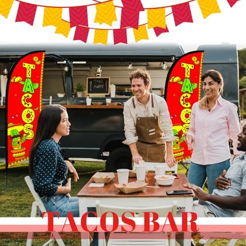 HunnmingRe 2 Set Tacos Feather Flag Kit, 8ft Advertising Swooper Flag Banner with Pole and Ground Stake for Business Restaurant Advertising Banner for Outside Ground - Image 6