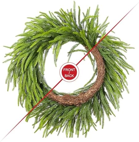 Glitzhome 28 Inch Christmas Norfolk Pine Wreath for Front Door, Real Touch Artificial Greenery Wreath for Windows, Walls, Porches Indoor and Outdoor Home Decoration - Image 6