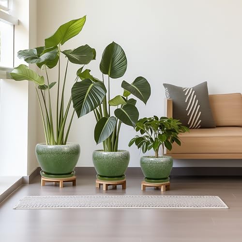 Ceramic Pots for Plants, 10+8+6 Inch Ceramic Planter Indoor, Green - Image 2