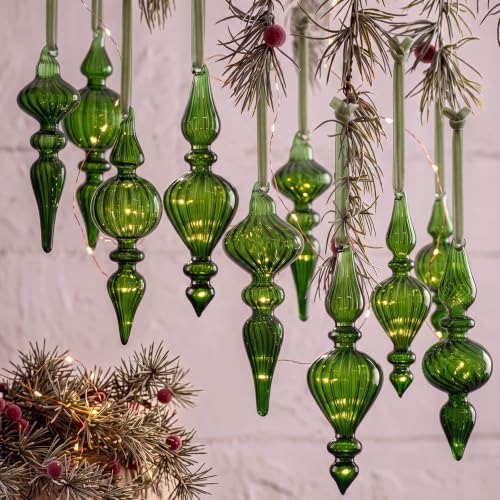 12 Pcs Vintage Glass Finial Christmas Ornaments, Green by Sonwyoung