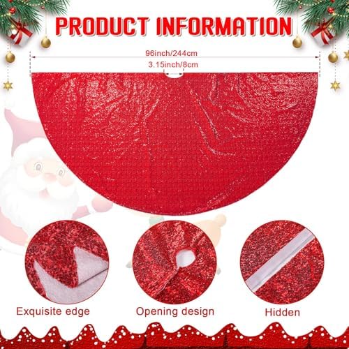 Libima 96 Inch Red Large Christmas Tree Skirt Oversized Sequin Xmas Glittery Round Gorgeous Ornaments Skirts for New Years Holiday Party - Image 2